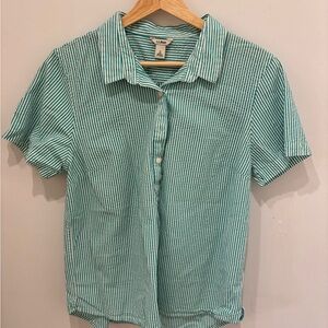 L.L. Bean Teal Striped Button Down Shirt